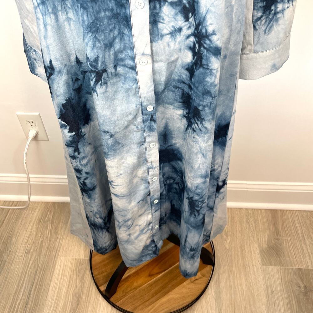EPIK Tie Dye Linen Long Sleeve Button Front Maxi Dress In Blue Size Large New - Picture 5 of 14